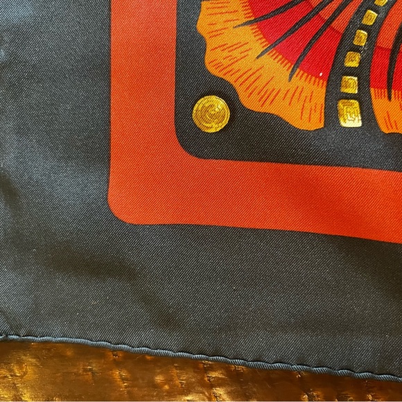 Hermes Scarf 90 "Cheval Turc" Turk Black, Gold, Red 100% Silk Scarf 35" Vintage - Picture 3 of 3
